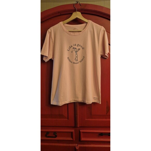 Life Is Good Size Womans Medium Hilton Head Pink Tee Shirt Golf Girl EUC - Picture 1 of 4